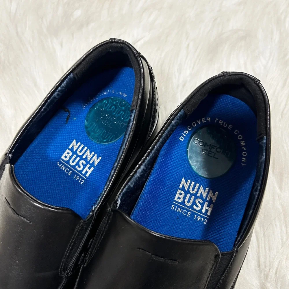 Nunn Bush Mens Black Leather Slip‎ On Loafers Comfort Gel Shoes Size 10M